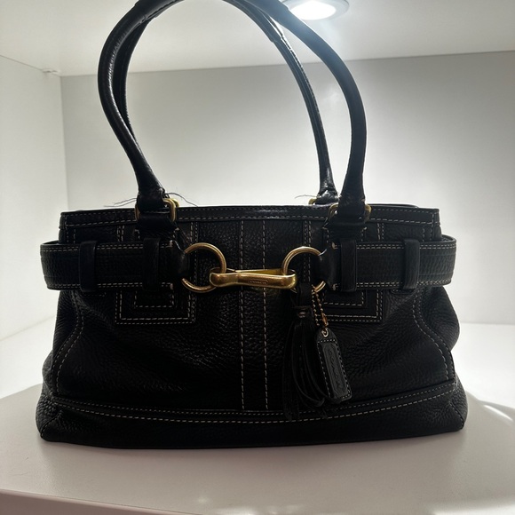 COACH Classic Hampton Satchel Bag - Black Pebbled Leather - F06S-10212 - Picture 4 of 9